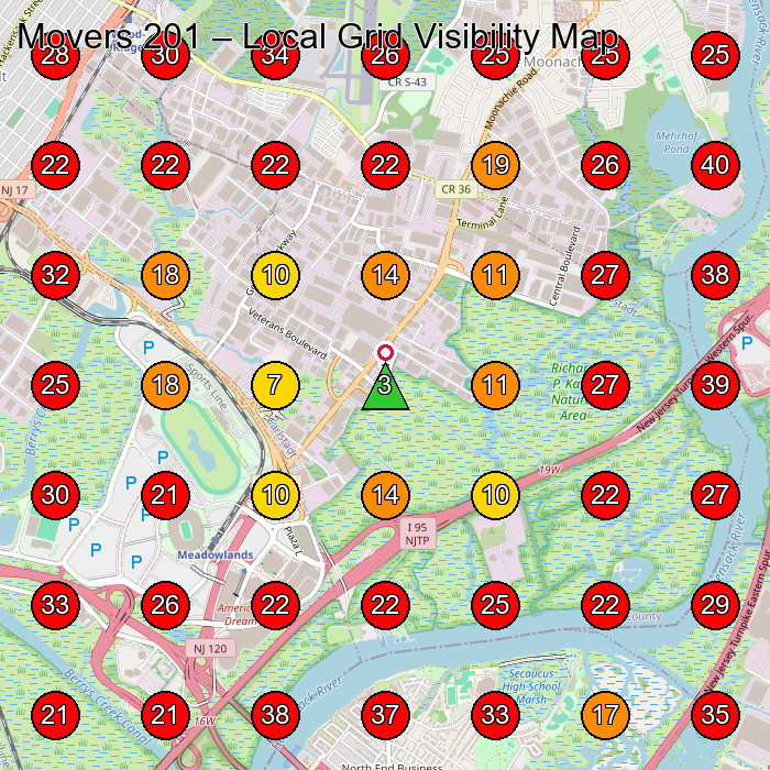 Movers 201 GeoGrid visibility map for Moving And Storage Service in Secaucus